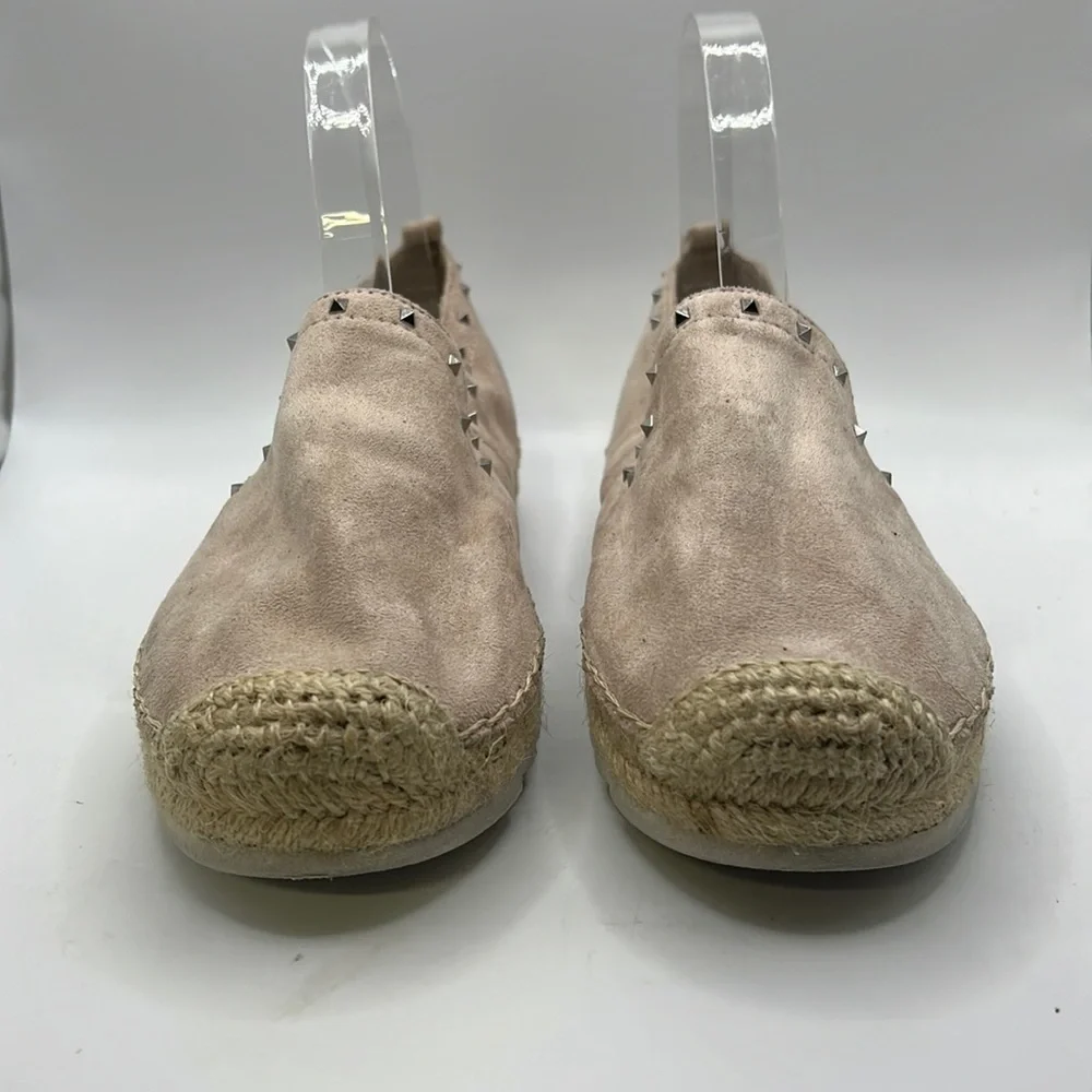 Marc Fisher Chequer Slip On Shoes Flats Espadrille Pink Tan Studded Womens 7 M